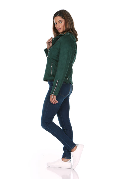 Asymmetrical Faux Suede Forest Green Moto Jacket