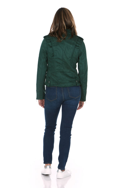 Asymmetrical Faux Suede Forest Green Moto Jacket