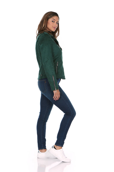 Asymmetrical Faux Suede Forest Green Moto Jacket