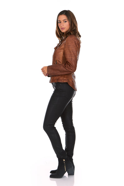 Asymmetrical Vegan Leather Fitted Tobacco Moto Jacket