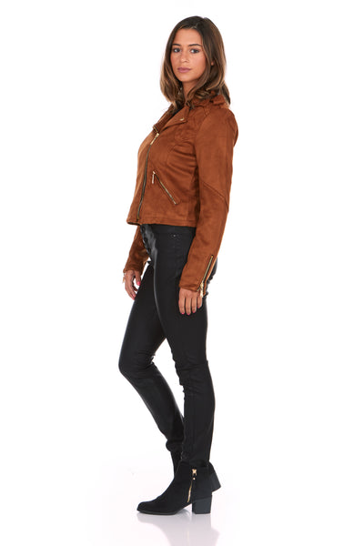Asymmetrical Faux Suede Fitted Moto Jacket