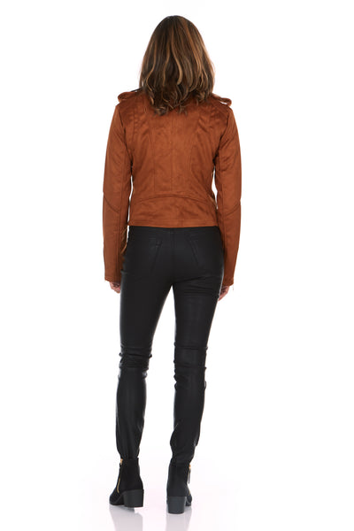 Asymmetrical Faux Suede Fitted Moto Jacket