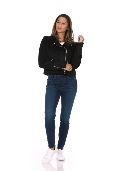 Asymmetrical Faux Suede Moto Jacket