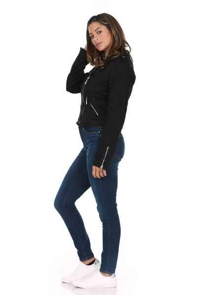 Asymmetrical Faux Suede Moto Jacket