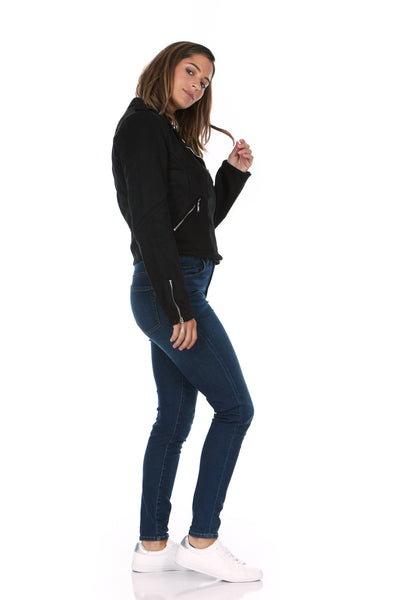 Asymmetrical Faux Suede Moto Jacket