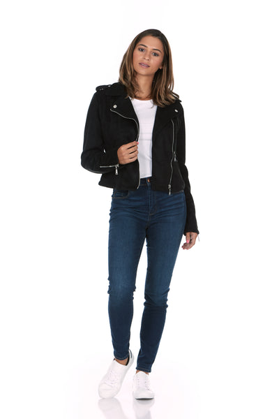 Asymmetrical Faux Suede Moto Jacket