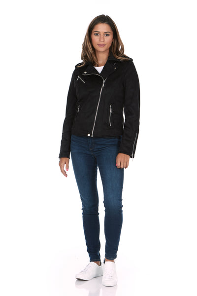 Asymmetrical Faux Suede Moto Jacket