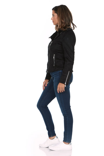 Asymmetrical Faux Suede Moto Jacket