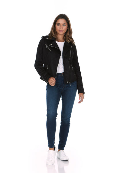 Asymmetrical Faux Suede Moto Jacket