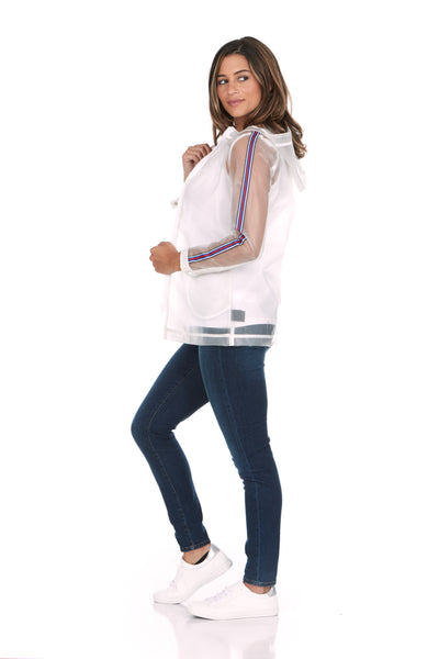 Hooded Fluffy Transparent Rain Jacket