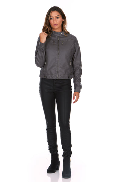 Vegan Leather Charcoal Moto Jacket