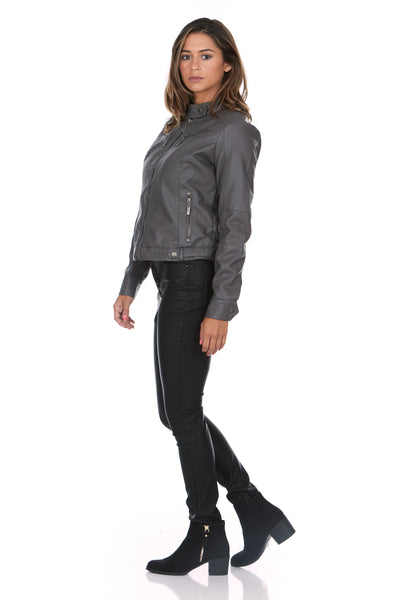 Vegan Leather Charcoal Moto Jacket