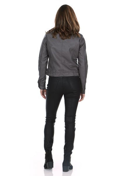 Vegan Leather Charcoal Moto Jacket