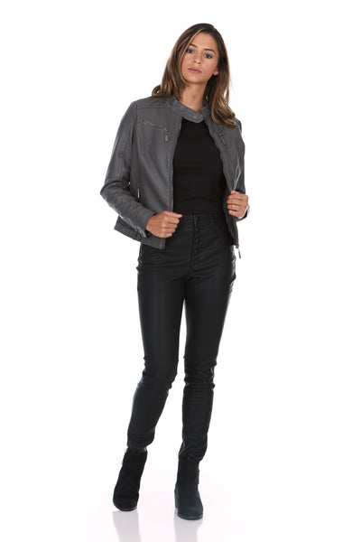 Vegan Leather Charcoal Moto Jacket