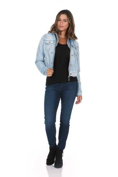 Hooded Light Wash Denim Jacket