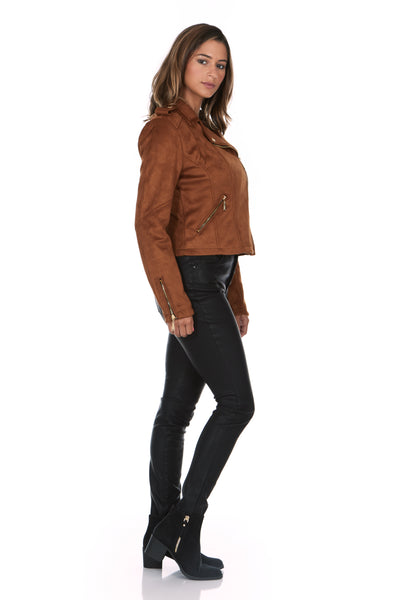 Asymmetrical Faux Suede Fitted Moto Jacket