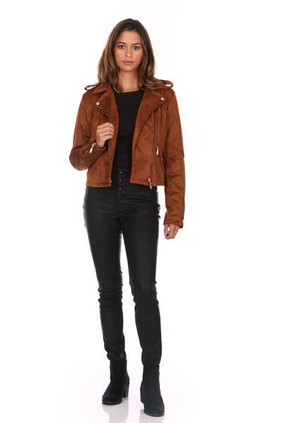 Asymmetrical Faux Suede Fitted Moto Jacket