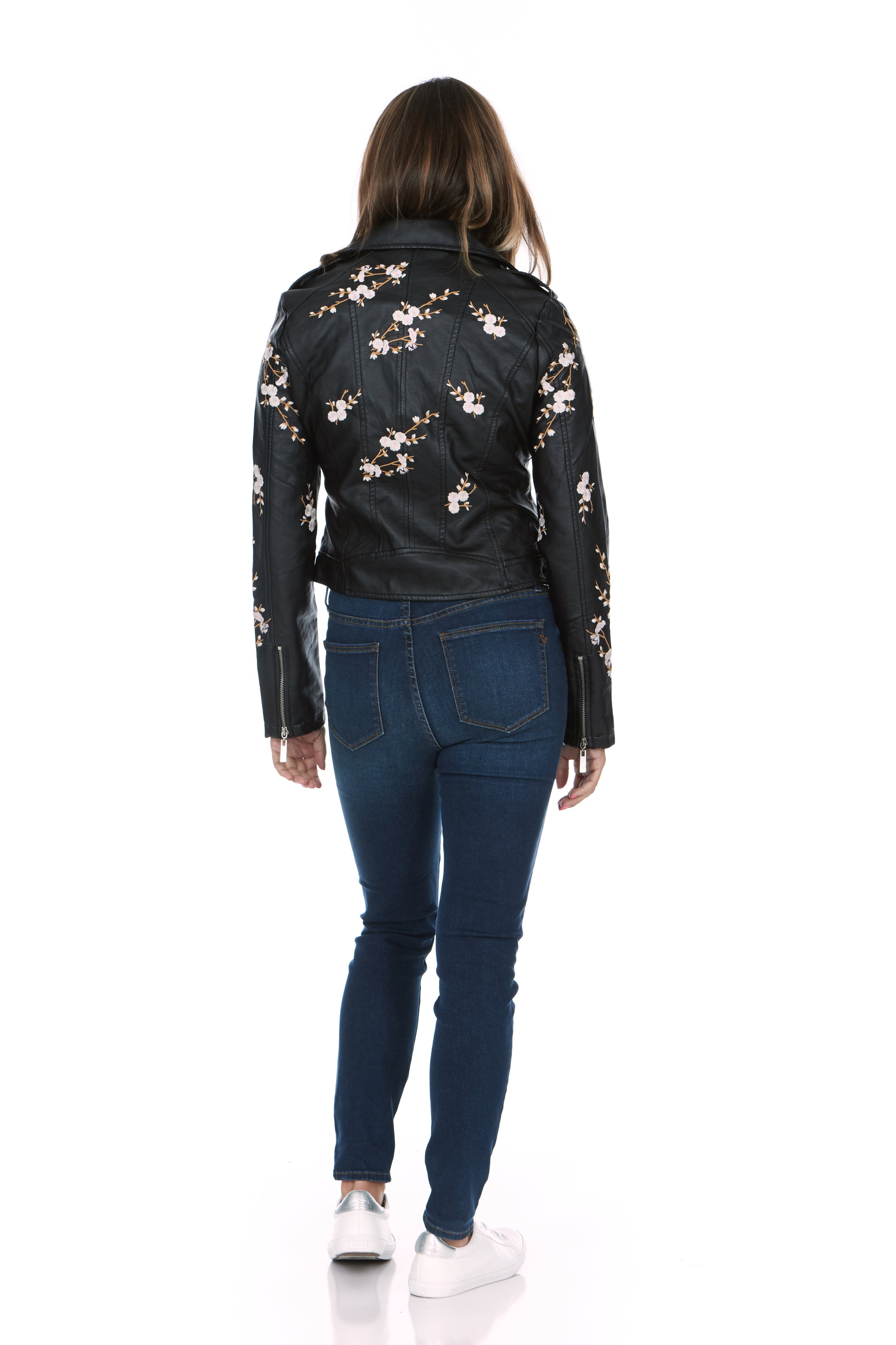 Flower Embroidered Semi-Fitted Vegan Leather Jacket – JOUJOU