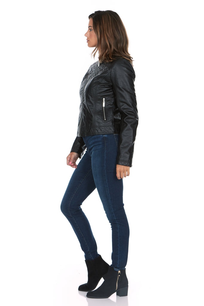 Flower Embroidered Semi-Fitted Vegan Leather Jacket – JOUJOU